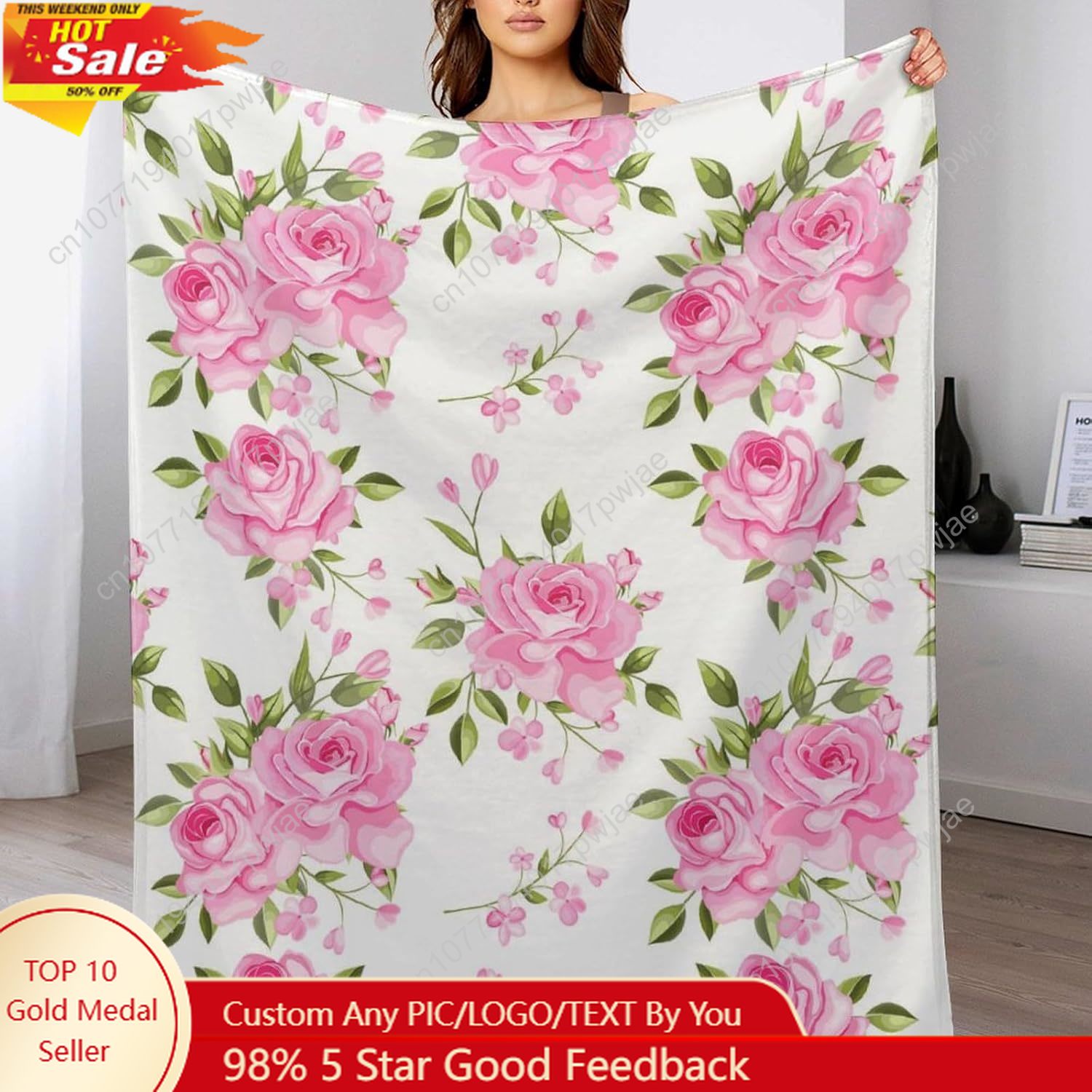 Home Textiles & Furnishings - Couverture à fleurs roses, décoration florale,