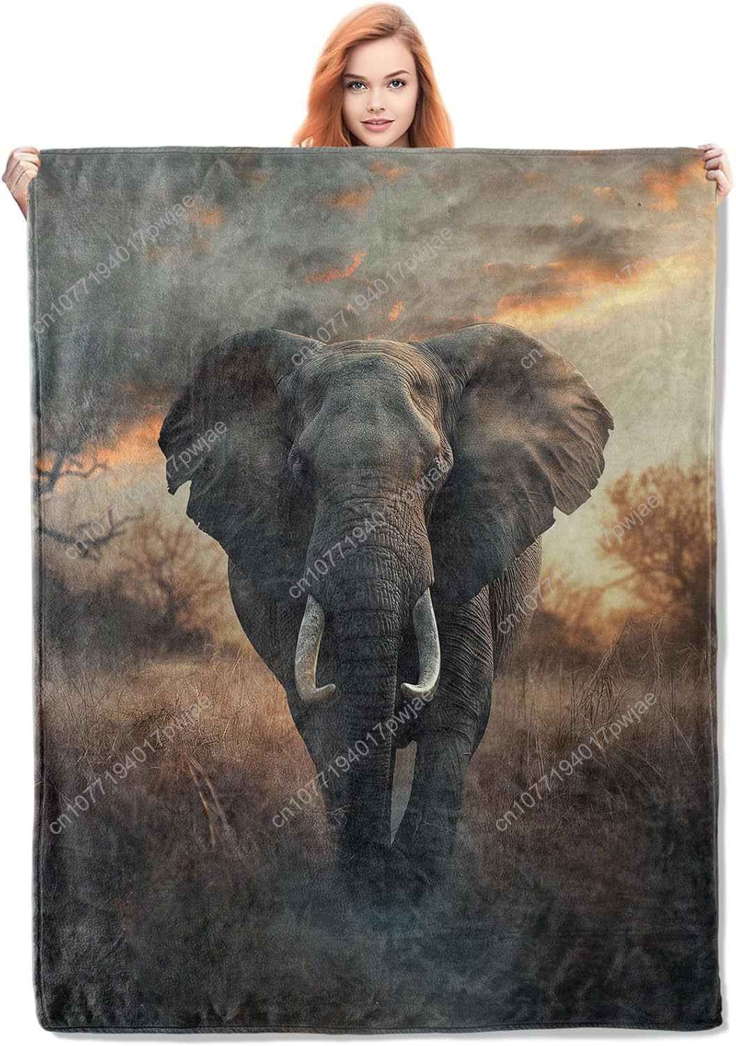 Home Textiles & Furnishings - Couverture polaire d'éléphant, scène de la