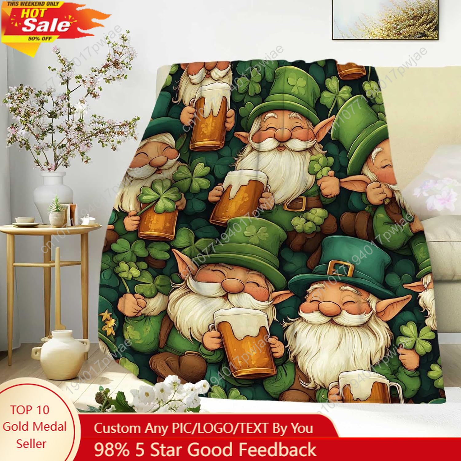 Home Textiles & Furnishings - Couverture Gnome de la Saint-Patrick avec